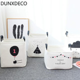 DUNXDECO Home Office Storage Laundry Basket Toy Magazine Organizador Linen Cotton Textile Container Nordic Cloud Flag Room Decor