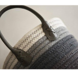 DUNXDECO Home Office Storage Cotton Thread Basket Modern Nordic Grey Stripe Book Magazine Snack Holder Container Decoration