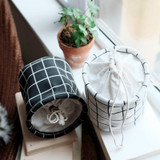 DUNXDECO Home Office Color Storage Table Organiser Holder Box Nordic White Black Check Multifunction Container 2Pieces Set