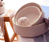 DUNXDECO French Simple Colorful Rainbow Wave Cotton Thread Ellipses Home office Storage Basket Multifunction Table Organisation