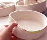 DUNXDECO French Simple Colorful Rainbow Wave Cotton Thread Ellipses Home office Storage Basket Multifunction Table Organisation