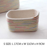DUNXDECO Europ Colorful Rainbow Wave Cotton Thread Rectangle Home Office Storage Basket Multifunction Table Organise Laundry Box