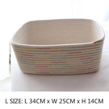DUNXDECO Europ Colorful Rainbow Wave Cotton Thread Rectangle Home Office Storage Basket Multifunction Table Organise Laundry Box