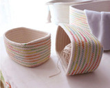 DUNXDECO Europ Colorful Rainbow Wave Cotton Thread Rectangle Home Office Storage Basket Multifunction Table Organise Laundry Box