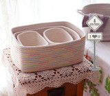 DUNXDECO Europ Colorful Rainbow Wave Cotton Thread Rectangle Home Office Storage Basket Multifunction Table Organise Laundry Box