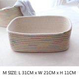 DUNXDECO Europ Colorful Rainbow Wave Cotton Thread Rectangle Home Office Storage Basket Multifunction Table Organise Laundry Box