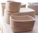 DUNXDECO Europ Colorful Rainbow Wave Cotton Thread Rectangle Home Office Storage Basket Multifunction Table Organise Laundry Box