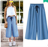 2016 women's loose wide leg pants fashion ankle length trousers Blended Pleated Pockets Elastic Waist Pants Plus Size 5XL femme