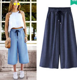 2016 women's loose wide leg pants fashion ankle length trousers Blended Pleated Pockets Elastic Waist Pants Plus Size 5XL femme