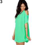 2016 Women's Fashion Summer Sexy Off Shoulder Chiffon Short Sleeve T-Shirt Tops Mini Dress