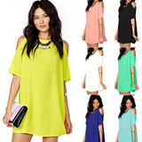 2016 Women's Fashion Summer Sexy Off Shoulder Chiffon Short Sleeve T-Shirt Tops Mini Dress