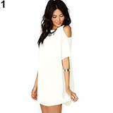 2016 Women's Fashion Summer Sexy Off Shoulder Chiffon Short Sleeve T-Shirt Tops Mini Dress
