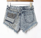 2016 Women's Fashion Brand Vintage Tassel Rivet Ripped Loose High Waisted Short Jeans Punk Sexy Hot Woman Denim Shorts
