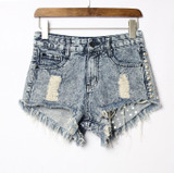 2016 Women's Fashion Brand Vintage Tassel Rivet Ripped Loose High Waisted Short Jeans Punk Sexy Hot Woman Denim Shorts