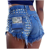 2016 Women's Fashion Brand Vintage Tassel Rivet Ripped Loose High Waisted Short Jeans Punk Sexy Hot Woman Denim Shorts