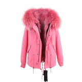 2016 women's army green Large raccoon fur collar hooded coat parkas  outwear 2 in 1 detachable lining winter jacket top quality