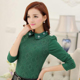 2016 women winter shirt lace blouse long sleeve warm blusa de renda cashmere body blouse ladies tops woman clothes female blouse