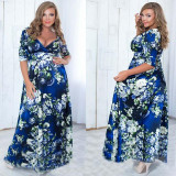 2016 women V-Neck dress floral printed Maxi Dress Women Sexy Elegant 5xl 6xl Plus Size Women summer dress Long Dresses