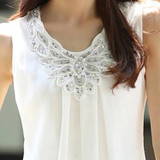 2016 Women Summer Cool Blouse Shirt Blusas Femininas Tops Fashion Sleeveless Vest Chiffon Shirts Fashion Plus Size 6XL White