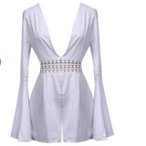 2016 Women Summer Fashion Sexy Celeb Lace Playsuit Party Long Sleeve Hollow Out White Playsuit