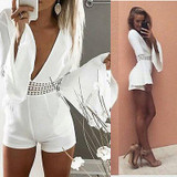 2016 Women Summer Fashion Sexy Celeb Lace Playsuit Party Long Sleeve Hollow Out White Playsuit