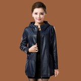 2016 Women Plus Size Leather Jackets Autumn Medium-Long Genuine Leather Overcoat Mother'S Hooded Leather Coats 4XL 5XL 6XL W514
