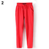 2016 Women Fashion Casual Chffion Pants Solid Color Elastic Waist Full Length Trousers