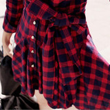2016 Women Dresses Red Plaid Printed Blouse Dress Irregular Long Sleeve Mini Vestidos With Belt
