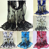2016 Women Chic Peacock Flower Embroidered Lace Scarf Long Soft  Shawl Stole Pashmina  8OA4
