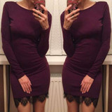 2016 Women casual vestidos de fiesta Elegant lace solid bodycon dress Christmas evening party long sleeve winter dress LX067