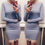 2016 Women casual vestidos de fiesta Elegant lace solid bodycon dress Christmas evening party long sleeve winter dress LX067