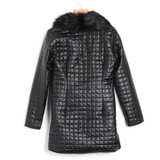 2016 Winter Women Black Trench Leather Clothing Female Thick Large Fur Collar Coat Plaid Long Leather Coat Women Parkas Jackets