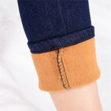 2016 Winter Style Jeans Women Gold Fleeces Inside Warm Jeans Striped High Waist Denim Pencil Pants Thicken Trousers P8038