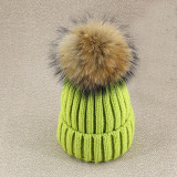 2016 Winter Knitted Real Fur Hat Women thicken Beanies skullies  with 15cm Raccoon Fur Pom poms Caps snapback beanie Hats