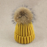 2016 Winter Knitted Real Fur Hat Women thicken Beanies skullies  with 15cm Raccoon Fur Pom poms Caps snapback beanie Hats