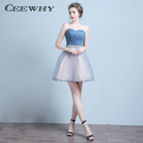 CEEWHY Strapless Ball Gown Formal Dress Bride Banquet Short Party Dresses Crystal Cocktail Dresses Above Knee Homecoming Dresses