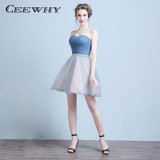 CEEWHY Strapless Ball Gown Formal Dress Bride Banquet Short Party Dresses Crystal Cocktail Dresses Above Knee Homecoming Dresses