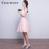 CEEWHY Sleeveless Knee Length Lace Short Cocktail Dress A-line Homecoming Bride Wedding Party Dress 2017 Vestido de Festa Curto