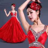 CEEWHY Sexy V-Neck Long Evening Dress Crystal Party Elegant A-line Prom Evening Gowns Vestidos de Festa Pleated Formal Dress