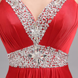 CEEWHY Sexy V-Neck Long Evening Dress Crystal Party Elegant A-line Prom Evening Gowns Vestidos de Festa Pleated Formal Dress