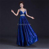 CEEWHY Sexy V-Neck Long Evening Dress Crystal Party Elegant A-line Prom Evening Gowns Vestidos de Festa Pleated Formal Dress