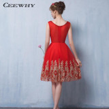 CEEWHY O-Neck Beaded Short Prom Dress Formal Gowns Short Evening Gowns Knee Length Cocktail Dress 2017 Homecoming Dresses