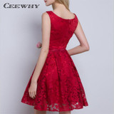 CEEWHY Double-Shoulder O-Neck Special Occasion Sexy Lace Dress Burgundy Short Cocktail Dress Party Dress Vestido de Festa Curto