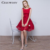 CEEWHY Double-Shoulder O-Neck Special Occasion Sexy Lace Dress Burgundy Short Cocktail Dress Party Dress Vestido de Festa Curto