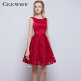 CEEWHY Double-Shoulder O-Neck Special Occasion Sexy Lace Dress Burgundy Short Cocktail Dress Party Dress Vestido de Festa Curto
