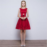 CEEWHY Double-Shoulder O-Neck Special Occasion Sexy Lace Dress Burgundy Short Cocktail Dress Party Dress Vestido de Festa Curto