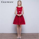 CEEWHY Double-Shoulder O-Neck Special Occasion Sexy Lace Dress Burgundy Short Cocktail Dress Party Dress Vestido de Festa Curto