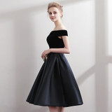 CEEWHY Boat Neck Satin Little Black Dress Elegant Short Cocktail Dresses Knee Length Prom Dresses Robe Cocktail mi Longue CEEWHY Boat Neck Satin Little Black Dress Elegant Short Cocktail Dresses Knee Length Prom Dresses Robe Cocktail mi Longue