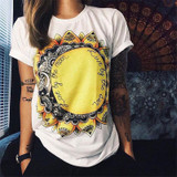 CDJLFH Summer Casual Women Harajuku Cartoon Print Shirts Round Neck Short Sleeve Women White Blouses Feminina Camisa