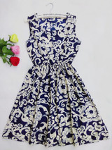 CDJLFH Summer autumn new Women casual Navy Blue sleeveless vest printed beach chiffon Stars dress vestidos S M L XL XXL